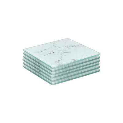 Harbour Housewares - 10cm Square Glass Coasters - White Marble Effect - Set of 6