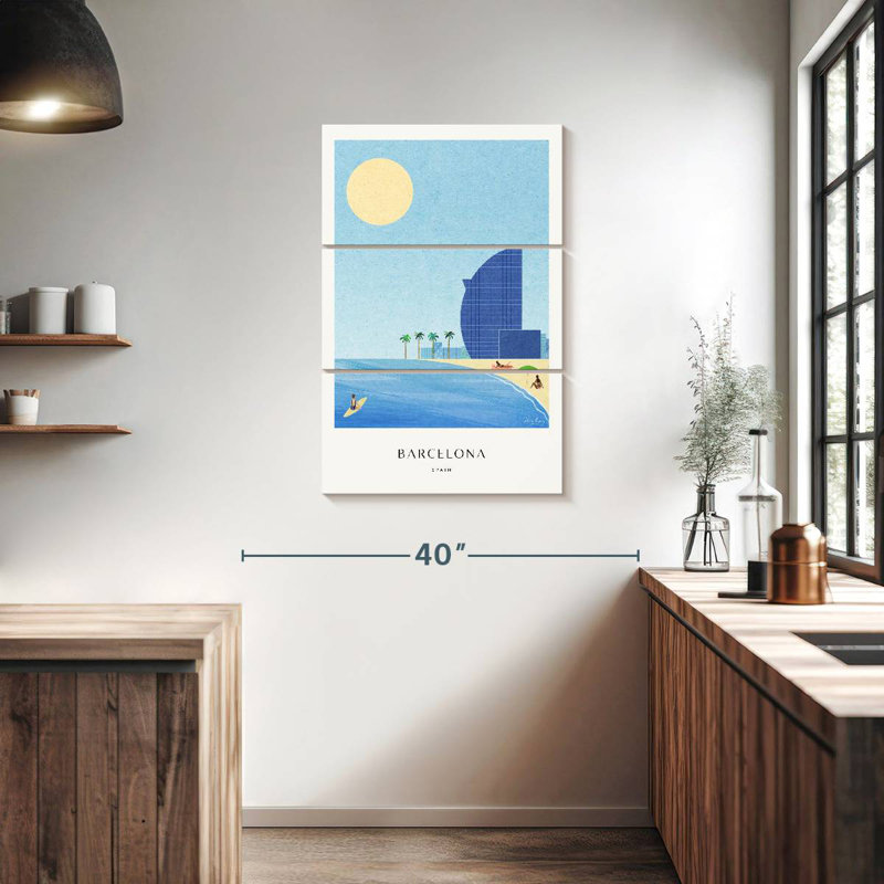 Affiche de voyage rétro Nicci Barcelona Beach, H 38 po x l 24 po