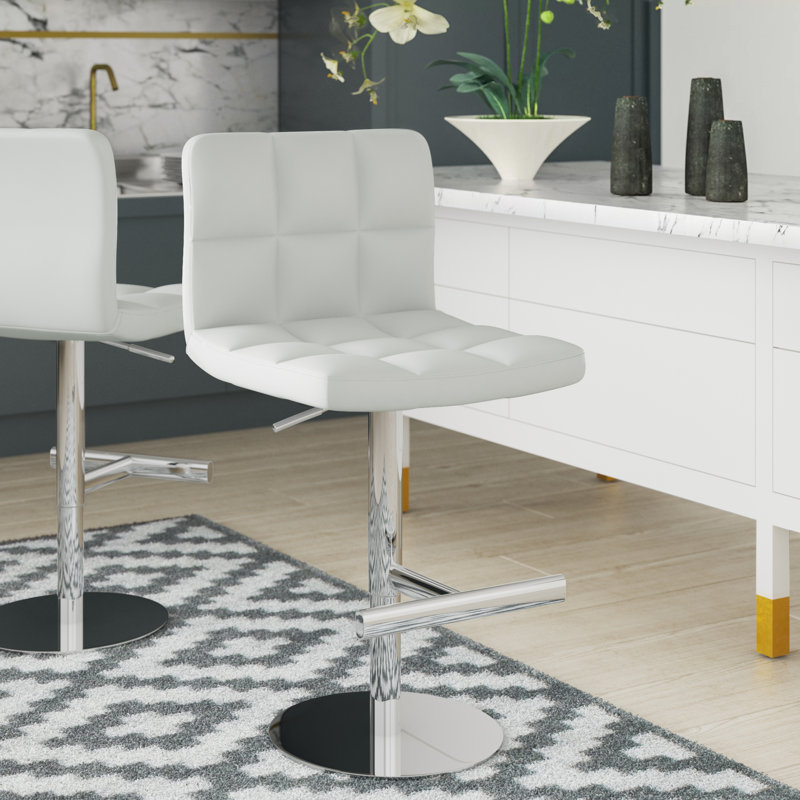 Batson Swivel Upholstered Adjustable Height Counter Stool with Metal Frame, White Square