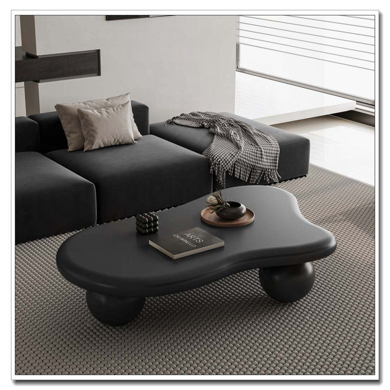 Table basse en forme de nuage avec 3 pieds sphériques, Noir, Noir