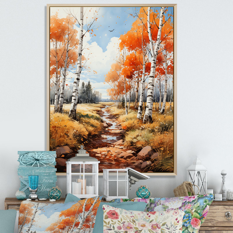Daveyon Birch Woods Autumn Whispers VI, H 32 po x l 24 po x P 1 po, Cadre naturel flottant