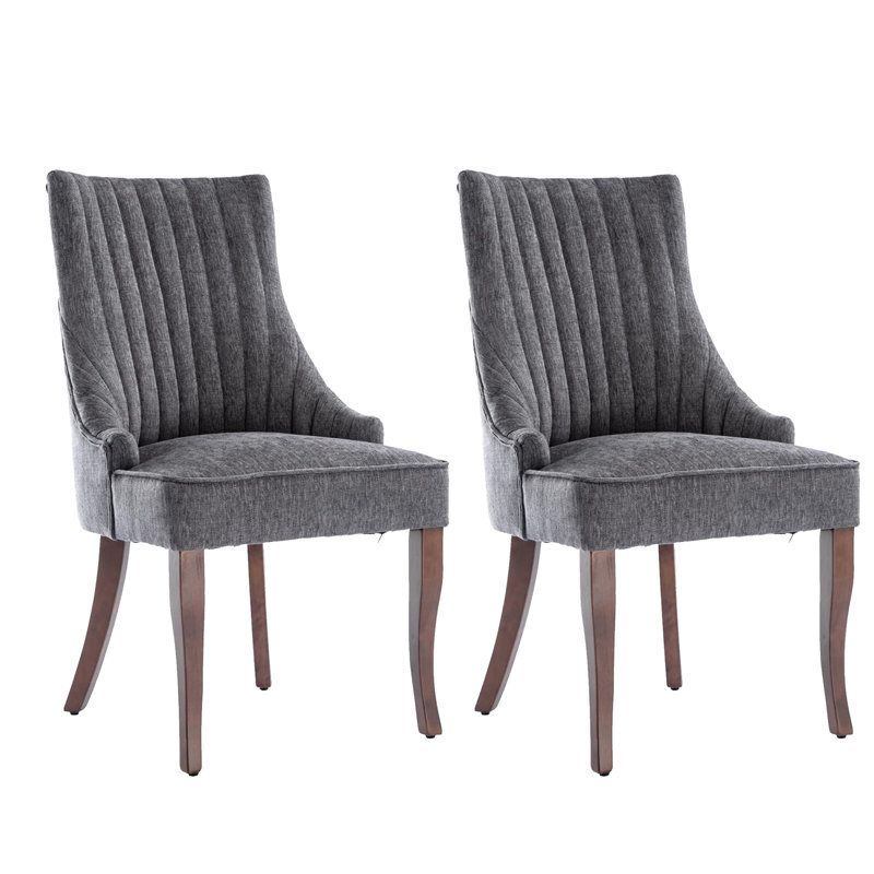 Chaise d'appoint de salle à manger capitonnée en tissu de lin moderne (ensemble de 2), Gris