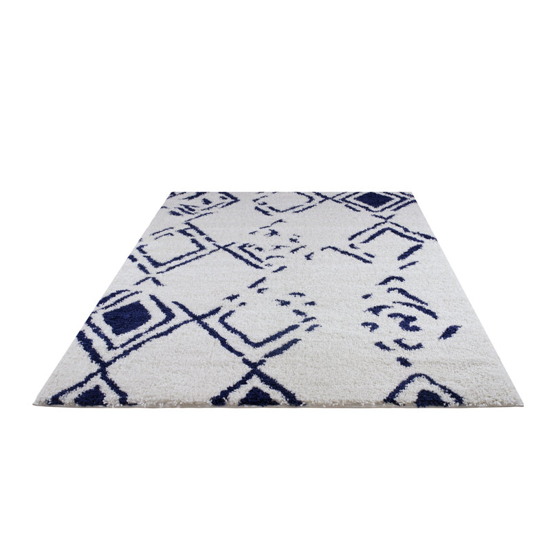 Tapis décoratif à motif géométrique blanc Calderwood, Rectangle 6 pi 5 po x 9 pi 5 po