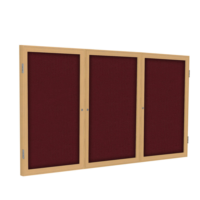 Babillards fermés en tissu à 3 portes avec cadre en bois Ghent, Beige, H 4 pi x l 8 pi, Chêne