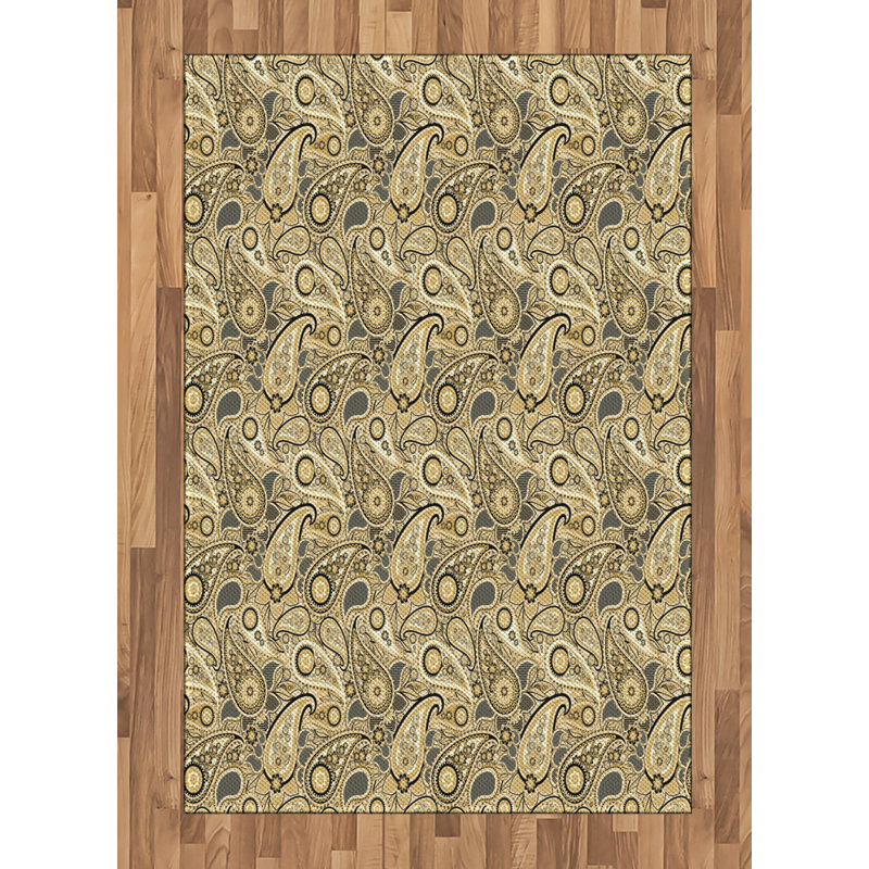 Tapis décoratif à motif de fibres longues en polyester à haute densité Paisley, Rectangle 2 pi 7 po x 5 pi