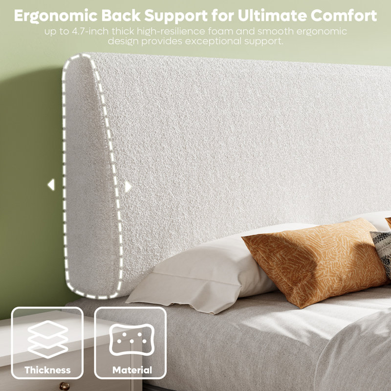 Upholstered Headboard Ergonomic Fabric Headboard Suitable For 8-14 Inch Mattress, King, Off-White