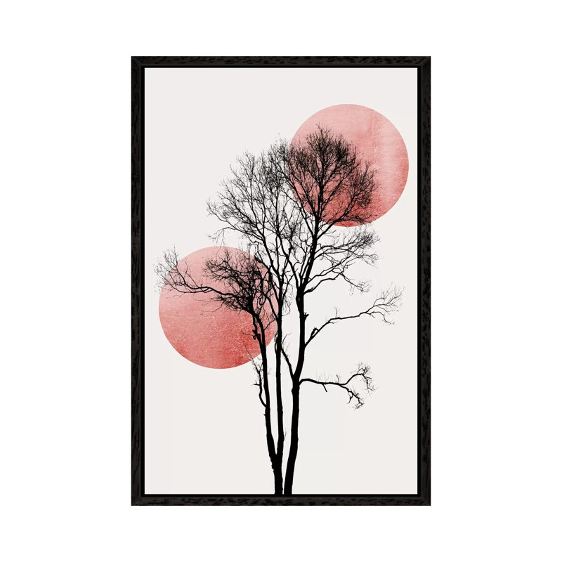 Sun And Moon Hiding-Rosè by Kubistika - Print on Canvas, Black Floater Framed, 66.04cm H x 45.72cm W x 3.81cm D