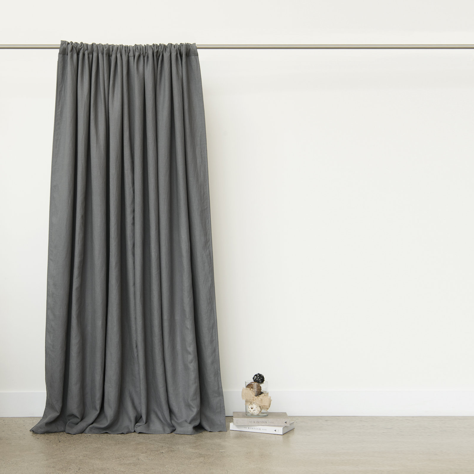 Gabriella Blackout Linen Curtain Panel, Dark Gray