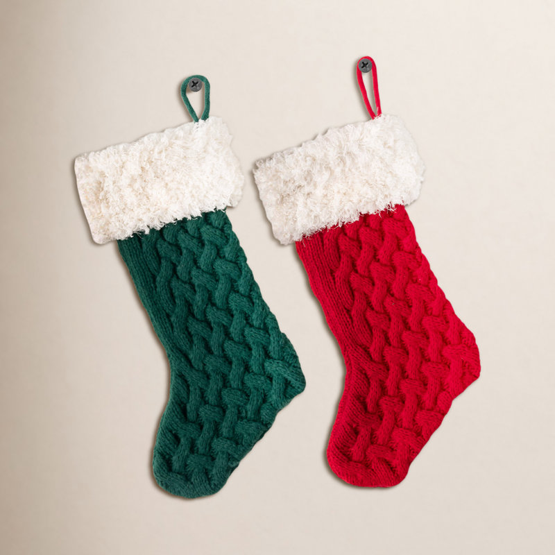 24.5" Christmas Knitted Red & Green Stocking Set of 2