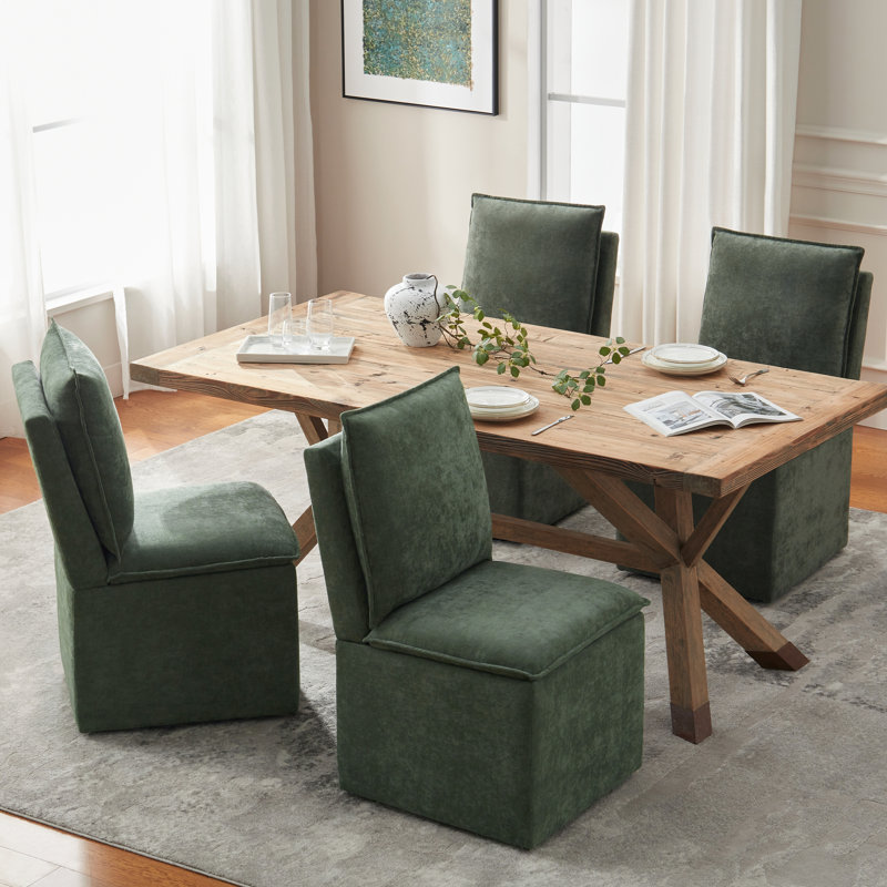 Modern Fabric Upholstered Storage Side Chairs with Casters for Living Room Set of 2, Green