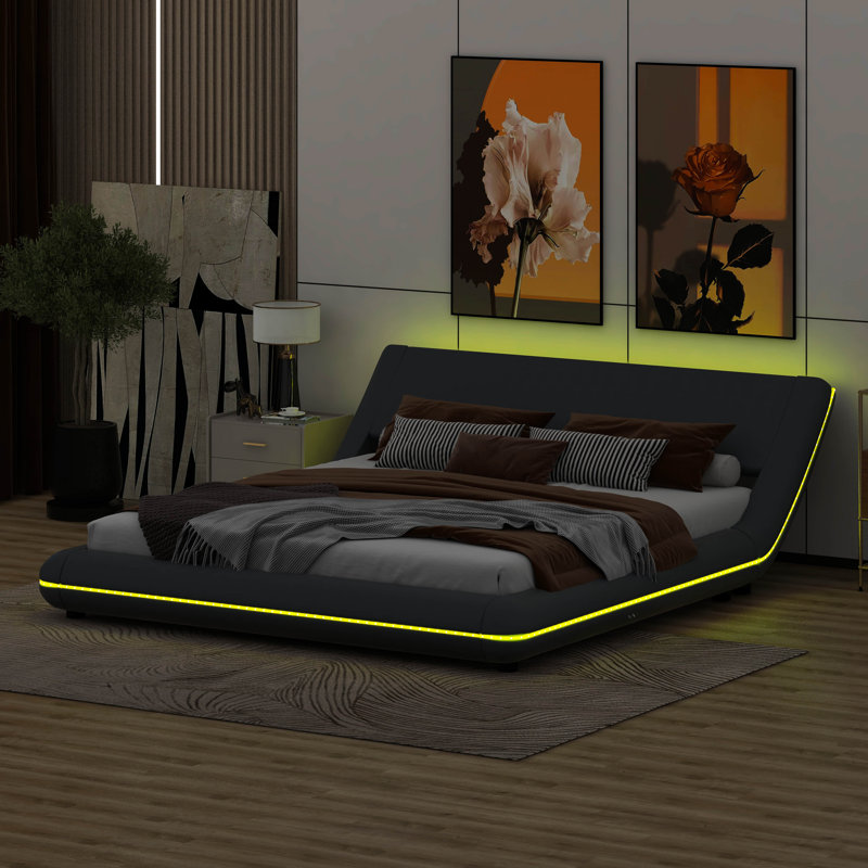 Base de lit plateforme avec tête de lit inclinée Heidegunde, Grand, gris