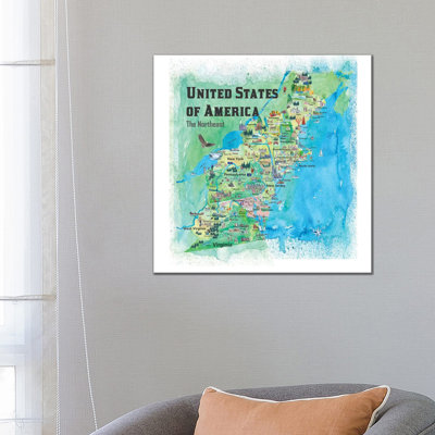The Northeast Travel Map, USA by Markus & Martina Bleichner - Wrapped Canvas Print