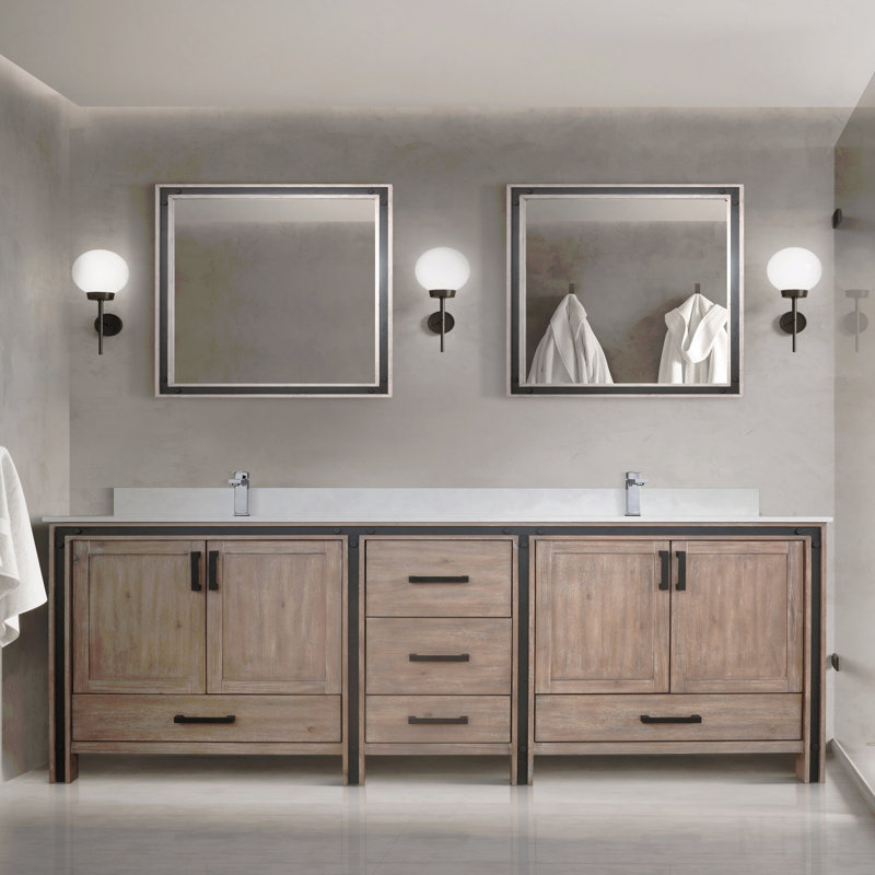 Meuble-lavabo double 84 po x P 22 po avec plateau en marbre de culture, Brun, 85"