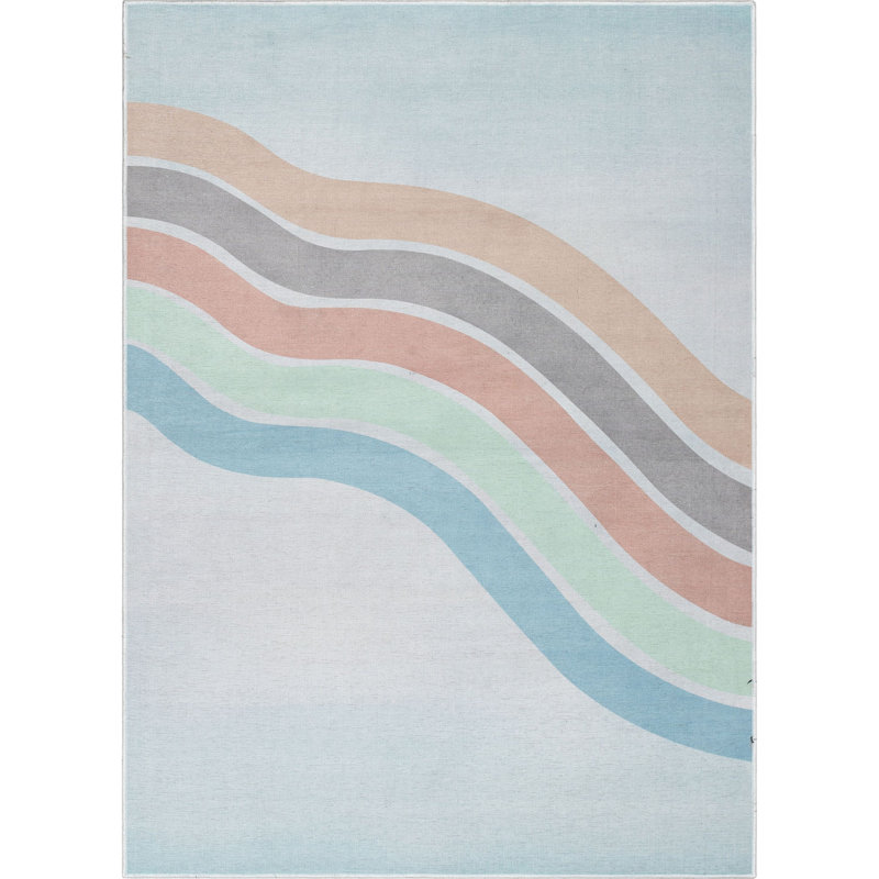 Tapis arc-en-ciel moderne Asusena, Rectangle 5 pi x 7 pi, Pastel