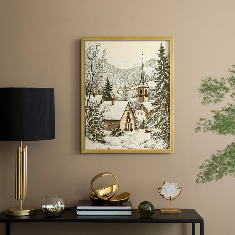 Christmas Holiday Art DXXII Framed Print - Solid Wood, 21" H x 17" W, Gold