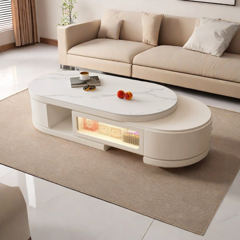 Table basse extensible Style, Crème, crème, Blanc / Blanc