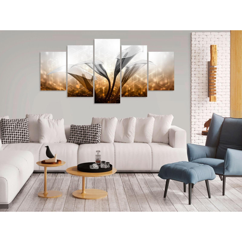 Floral Quartet Golden, 5 pièces sur toile, 5 pièces, H 40 po x l 80 po x P 0,7 po