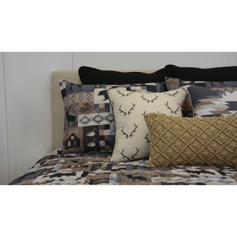 Blue and Brown Microfiber Queen Reversible Quilt Set