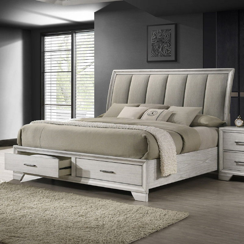 Lit plateforme grand avec rangement 1pc, Blanc / Blanc