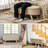 43.3" Beige Living Room Bench With Storage And Padded Seat, Fleece Upholstered, Wood Legs Upholstered Bench, Ample Stable