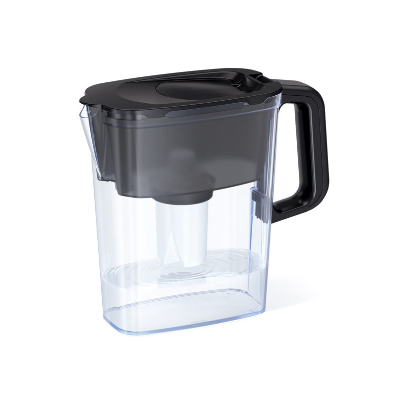 5 Cup Black Compact Fridge Water Filter Pitcher with 1 x B15 Filter Easy Fill flip top lid Reduces Chlorine limescale and Heavy Metals BPA Free
