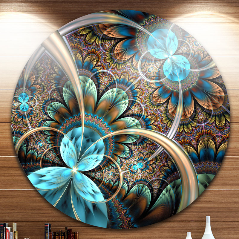 « light blue fractal fleur », impression, H 38 po x l 38 po x P 1 po, Métal