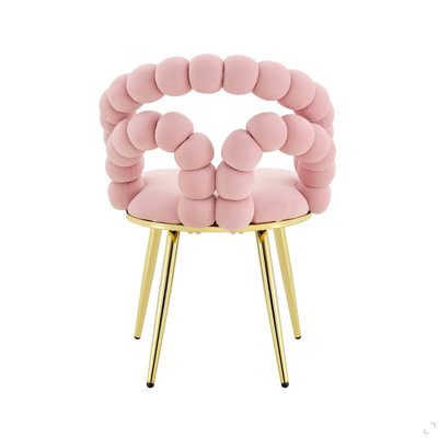 Chaise de salle à manger moderne en velours avec dossier à bulles, chaise d'appoint avec pieds en métal doré, fauteuil de meuble-lavabo rembourré pour salle à manger, salon, chambre à coucher. (Ensemble de 2)