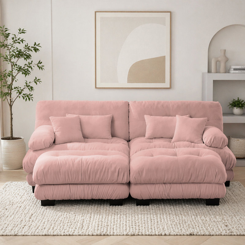 Canapé Cloud, canapé en chenille, Rose + 2 sièges + 2 chaises