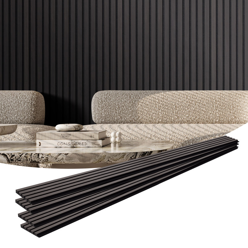Panneaux de bois à lattes en bois pour décoration murale moderne, H 0,83 po x l 94,49 po x P 7,87 po, Chêne noir
