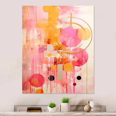 «Pink Gold Island Sunrise Collage», art mural abstrait en métal