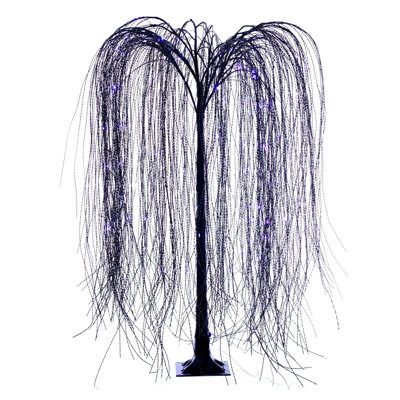  4' x 35" Black Willow Twig Artificial Pre-Lit Halloween Tree with 170 Purple and Orange LED Dot Lights.
