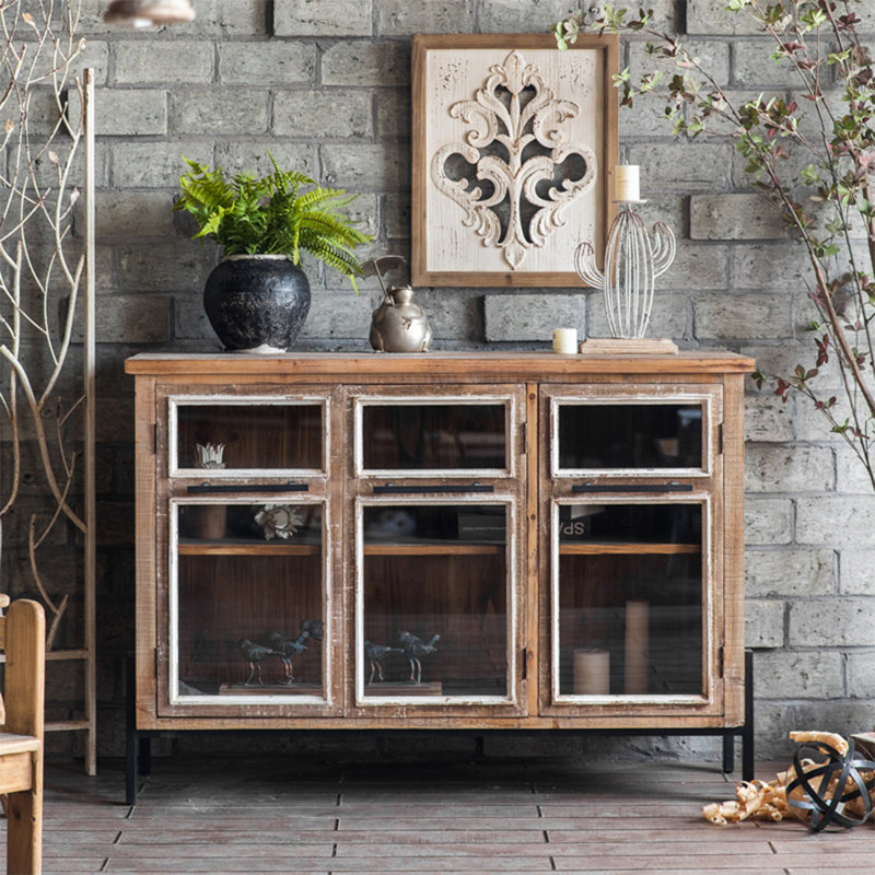 Vintage American-Style Cedar & Wrought Iron Accent Cabinet