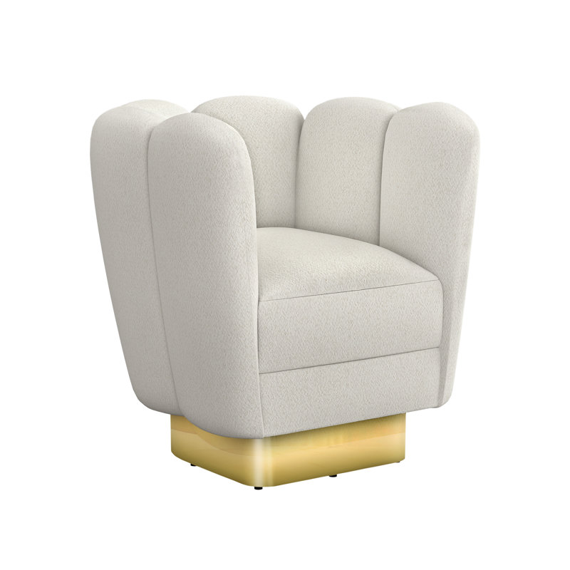 Fauteuil demi-tonneau pivotant de 31 po Gallery, Laiton poli, 100% polyester camée