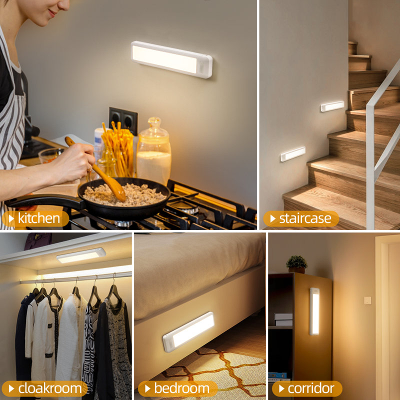 Ensemble de 2 lumières sous-armoire de 7,8 po avec crochet, blanc chaud, éclairage portatif rechargeable à détecteur de mouvement pour la cuisine, l'armoire, le placard, la chambre à coucher, l'armoire et le rangement
