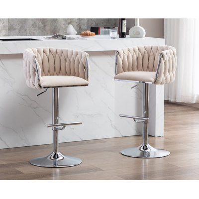 Banassak Swivel Upholstered Adjustable Height Counter Stool with Metal Frame