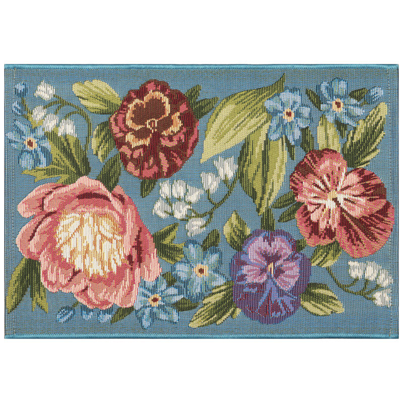 Tapis de cuisine Andreane, Rectangle 2 pi 5 po x 3 pi 11 po, Aqua / bleu