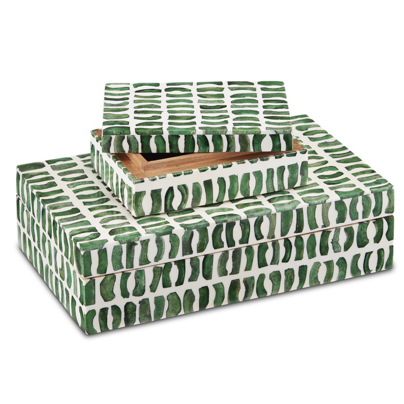 Ensemble de 2 boîtes à charbon de bois, Vert / blanc