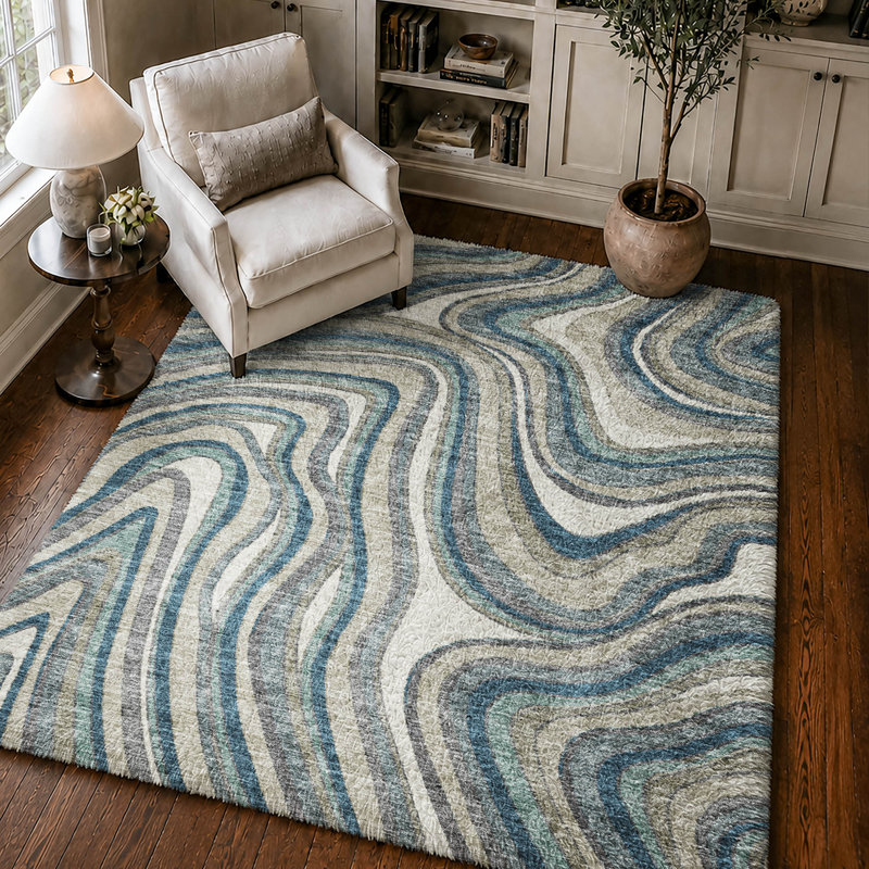 Tapis Dream Shag ADS756 à motifs tourbillonnants, lavable à la machine de qualité supérieure, Teal, 9' x 12'