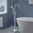Topcraft Double Handle Floor Mounted Freestanding Bathtub Faucet Tub Filler with Handheld Shower, Chrome-69763894