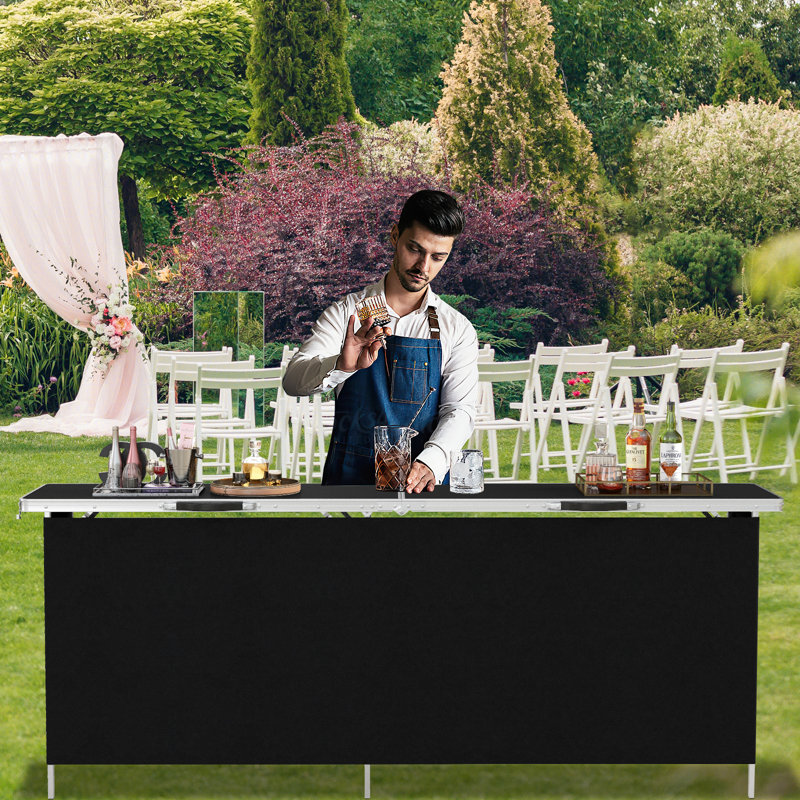 Portable Bar Table Folding Camping Table w/ Aluminum Alloy Frame 2-Tier Shelves, Black