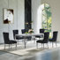 7-Piece Dining Table Set, Marble Veneer MDF Dining Table, With 6 Velvet Dining Chairs