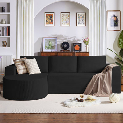 104.92" Corduroy L-shaped Compression Couch Sectional Sofa with Comfortable Chaise
