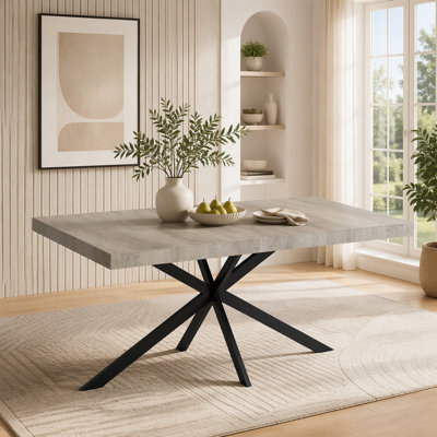 Retro Rectangular Stretch Dining Table,Top With Black Embossed Center Plate