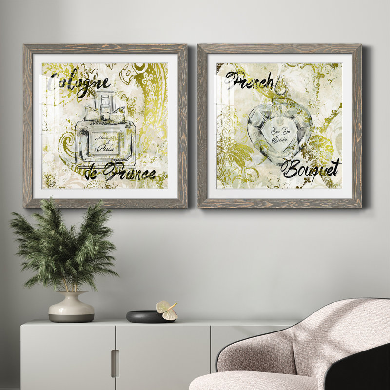 Ensemble de peinture de 2 pièces de la collection «De la France», H 24 po x l 48 po x P 1 po, Cadre en papier gris