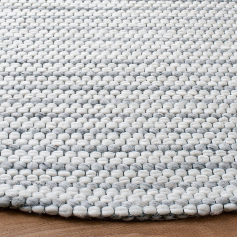 Tapis gris clair / ivoire en laine tissé à plat Sullivan, Rond 6 pi