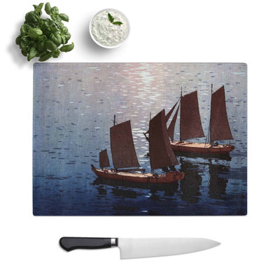 Tempered Glass Sailing Boats on the Sparking Sea by Hiroshi Yoshida Chopping Board
