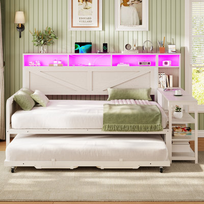 Farmhouse Daybed With Trundle And Storage, White