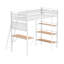 Lit mezzanine simple à 3 tablettes avec bureau en bois d'ingénierie et panneaux en filet blanc mat pour la chambre à coucher Productivité Métal Trois tablettes ouvertes Barrières de sécurité complètes