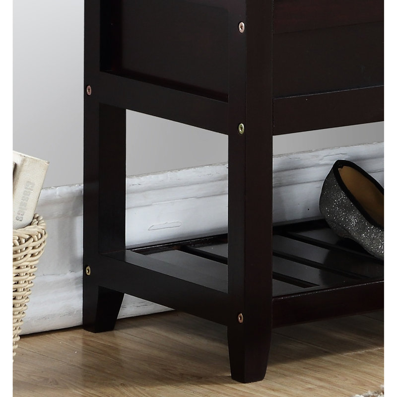 Shoe Storage And Seating Bench - Gray Fabric Covering, Hidden Space For Storage, Wood Construction, Espresso