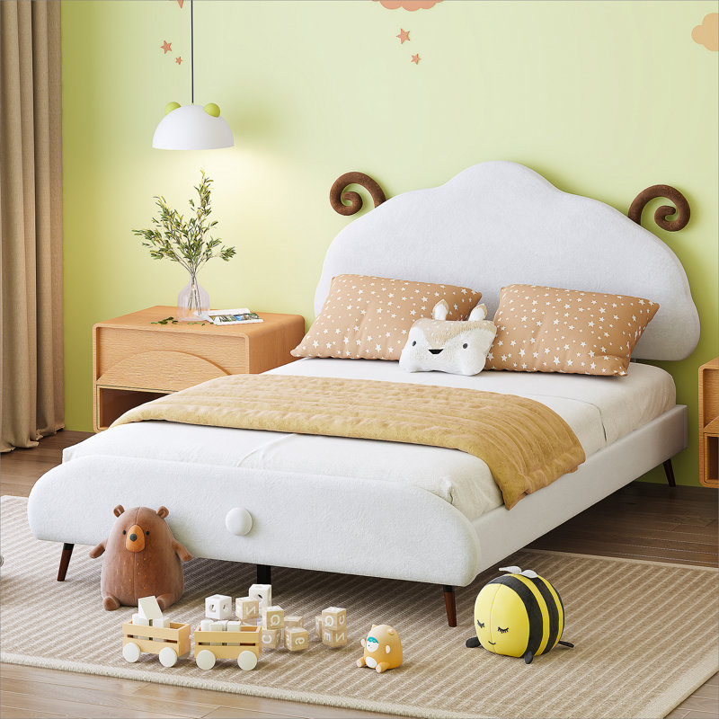Lit plateforme tapissier Alysee, Double, Blanc